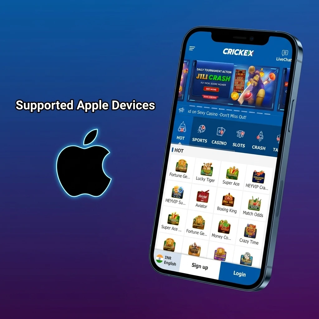 Apple devices compatible with Crickex app including iPhone SE to iPhone 15 Pro and iPad models running iOS 12 or later