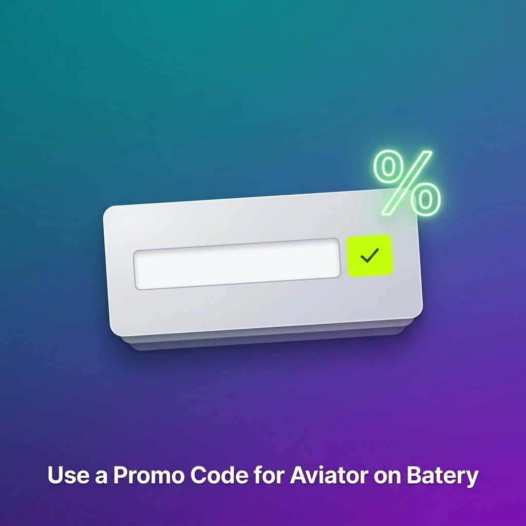 Aviator promo code BATAVIA on Batery app for extra deposit bonus value at registration or via Promotions section